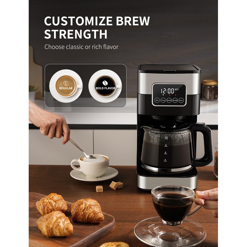 SHARDOR 10-Cup Programmable Coffee Maker, Regular & Strong Brew Drip