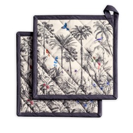 Maison d' Hermine Hot Pads 100% Cotton Set of 2 Pot Holders with Loop Heat Resistant Potholders, Grilling, Barbeque, Handling Hot Pans, Holly Time - Thanksgiving/Christmas(8"x8")