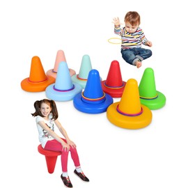 FAHKNS Sensory Spinning Toy with 16 Ring Toss Set, Sit and Spin Swivel Chair for Training Balance, One-Horned Sensory Chair for Autistic Children, Develop Coordination 8PCS