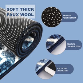 Wonnitar Moroccan Washable Area Rug 3x5 Blue Entry Rug, Non-Slip Neutral Kids Room Bedroom Mat Modern Geometric Trellis Throw Rug Floor Carpet for Dining Room Laundry (Post Blue,3'x5')