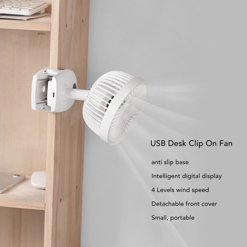 USB Desk Clip On Fan Intelligent Digital Display 3 Blades