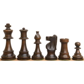 Royal Chess Mall - Improved French Lardy Chess Pieces Only Set - Walnut Stained Boxwood - 3.9" King