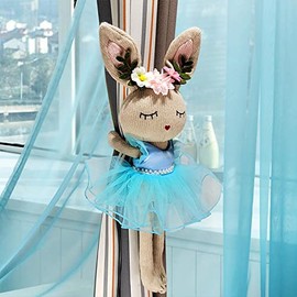 2 Pack Cartoon Curtain Buckle Tie Backs Animal Straps Curtain Hooks Curtain Clip Tiebacks for Kids Room Window Decorations (Blue Rabbit) Medium