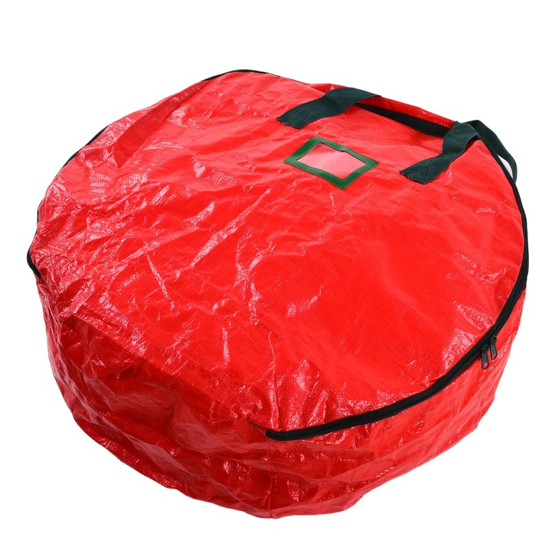 Christmas Wreath Storage Bag PE Woven Fabric Dustproof Round Red