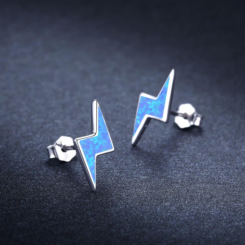 Lightning Bolt Earrings Sterling Silver Fire Opal Hypoallergenic Small Stud