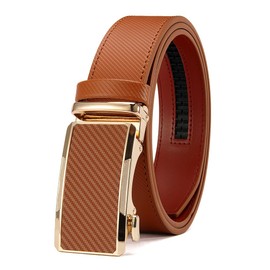 DOOPAI Men's Automatic Leather Belt with Ratchet for Business Suit, 35 mm Wide, Adjustable Size, 08 Gel Debbrauner Gürtel De