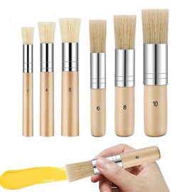 6Pcs Wooden Stencil Brushes Set Beige Stencil Brush Art Painting DIY Oil Crafts Projects Painting Brushes Comfortable Anti Slip Versatile Stipple Brush Natural Bristle Paint Brush 4 Sizes