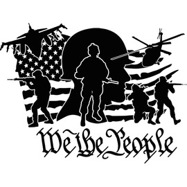 2-Pack We The People American Flag with Soldiers Vinyl Sticker Decal Vinyl - 5 Inches - United States Patriotic Car Decals for Truck SUV Van Window Bumper Wall Laptop Waterbottle Any Smooth Surface
