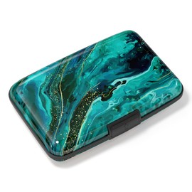 Atufsuat Credit Card Holder, Mini Aluminum Card Wallet RFID Blocking Slim Metal Hard Card Case for Women Men, Ocean Marble