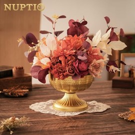 NUPTIO Jarrones dorados para centros de mesa de boda: Jarrones de compota de latón martillado para arreglos de flores pequeñas - Tazón de pedestal de metal para decoración de mesa y hogar, juego de 2