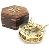 Nautical Solid Brass sundial compass With Solid Brown Wooden Box