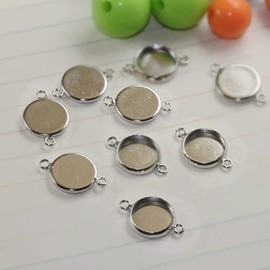 30 Pcs 16mm Blank Pendant Tray Base Connector Double Holes Cabochon Setting Tray for DIY Necklace Bracelet Jewelry Making Supplies (16 MM)