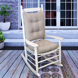 Klear Vu Rumba Outdoor Rocking Chair Cushion Set for Patio and Garden Furniture, Premium Water-Repellent Woven Fabric, Chemical-Free, Made in The USA, 4" Thick Seat and Back Pads with Ties, Natural