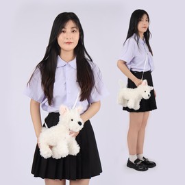 Apricot Lamb West Highland Dog Shaped Crossbody Plush Purse for Toddlers and Teen Girls, Stuffed Animal Shoulder Bag, Kids Fashion Handbags, 12.3 Inches