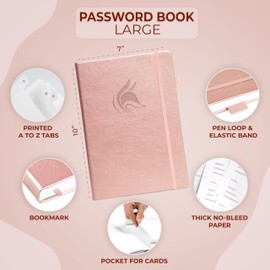 Clever Fox Password Book with Tabs, Address and Password Organiser Book with Alphabet Tabs, Large Password Book for Computer and Website Login Information, Rose Gold