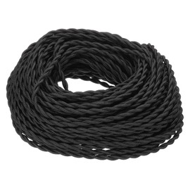 PATIKIL 100 ft Twisted Cloth Covered Wire, UL Listed 18AWG 2-Conductor Vintage Cloth Covered Lamp Cord Replacement Cord for Pendant Light Bulb Industrial DIY Project, Black