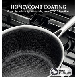 KOCH SYSTEME CS Hybrid Nonstick Stainless Steel Saucepan Set, 6-Piece Triply Stainless Steel Saucepan Set with Hybrid Honeycomb Interior, 1QT & 2QT & 3QT Sauce Pans, Induction Ready, Steel Pot Set