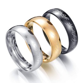 AURSTORE® Set of 3 "Lord of the Rings" Tungsten Rings 6 mm Choice of Size 56-68 with 54 cm Stainless Steel Chain (Black Silver and Gold), Tungsten Carbide
