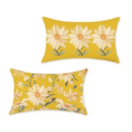 HOMFREEST Summer Daisy Pillow Covers 12x20 Inch Set of 2 Farmhouse Yellow Watercolor Daisy Floral Decorations Patio Outdoor Cushion Case for Sofa Couch Home