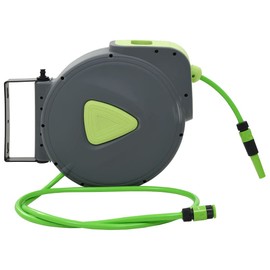 TREATLIFE HOME Automatic Retractable Water Hose Reel Wall Mounted 98.4'+6.6' PVC Hose with Spray Nozzle, Green and Gray