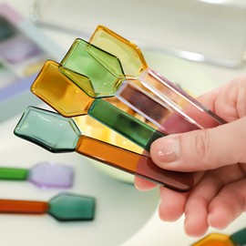 Turbokey Coffee Spoon Glass Tasting Spoon 3.6 Inches Stirring Mixing Teaspoon Ice Cream Spoons Swizzle Stick Stirrers for Tea Dessert Cocktail Appetizer Cold Drink (Dark Green Handle)