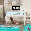Lufeiya Small White Desk with LED Lights and Power Outlets,