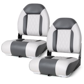 NESHULT Premium Marine A Pair of High Back Folding Boat Seat, Fishing Marine Seats with Stainless Steel Screws, Light Grey/Charcoal(2 Seats)