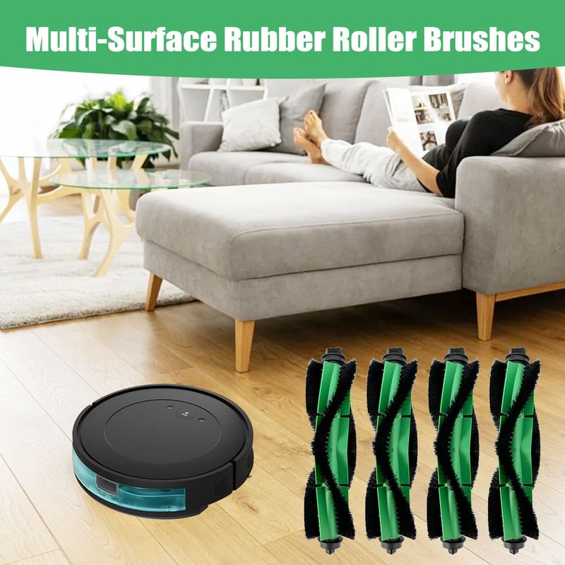 ECOMAID 4 Pack Replacement Multi-Surface Rubber Roller Brushes Compatible for