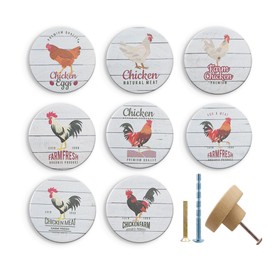 JamJam Set of 8 1.8" Wooden Round Animals Chicken Rustic Cupboard Farmhouse Cabinet Furniture Drawer Pulls and Knobs