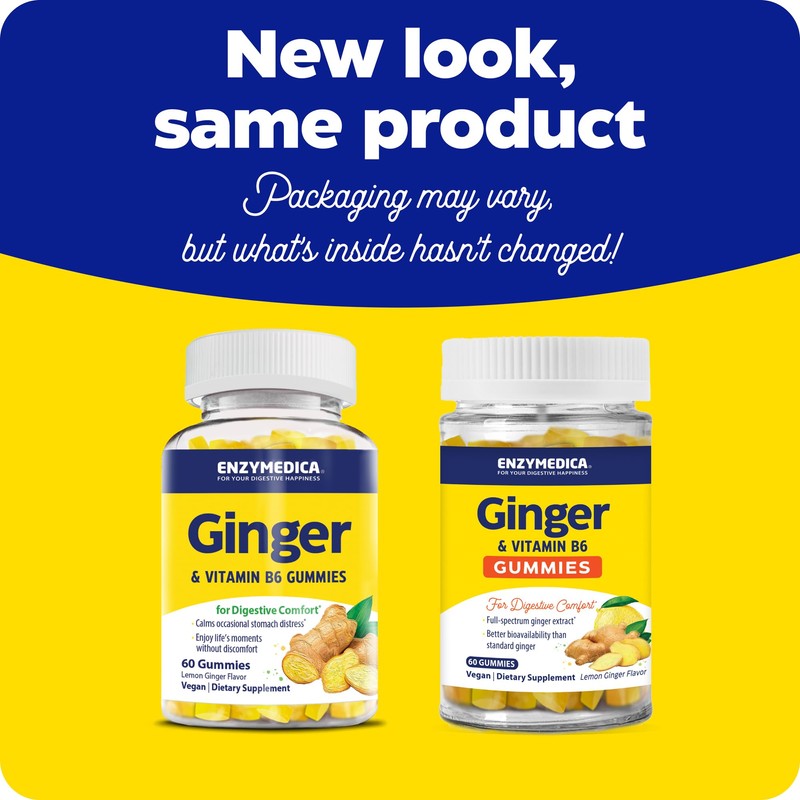 Enzymedica, Ginger & Vitamin B6 Gummies, Support for Occasional Nausea
