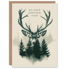 Artery8 Birthday Card Stag in Trees Pun Funny Woodland Oh Deer For Him Man Male Dad Brother Son Papa Grandad Greeting Card