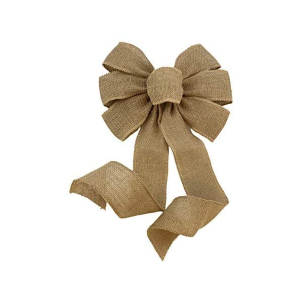 GiftWrap Etc. Natural Burlap Christmas Wreath Bow - 10" Wide, 18" Long Tails, Fall Decor, Thanksgiving, Decoration, Winter, Farmhouse Country Decoration, Swag, Garland