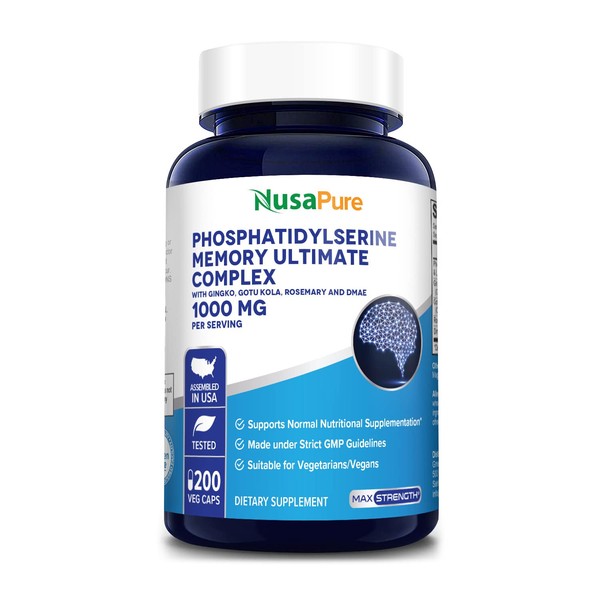 NusaPure Phosphatidylserine Memory Ultimate Complex 1000mg 200 Vegetarian Caps (Vegan, Non-GMO & Gluten-Free)
