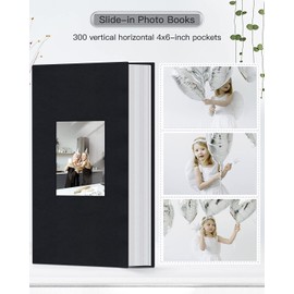 Popotop Photo Album 4x6-300 Photos Linen Cover Photo Books with 300 Horizontal Pockets,Slip-in Picture Albums for Family Wedding Anniversary Baby Vacation Pictures