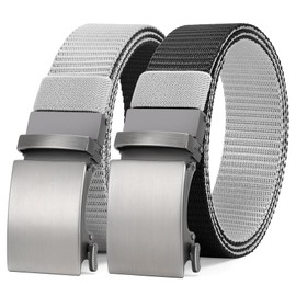 WERFORU Men Ratchet Belts Nylon Belts for Men Reversible Buckle Belt 2-in-1 Belt Casual Belt for Gift,Fit Waist Size 36"-40",Grey/Black
