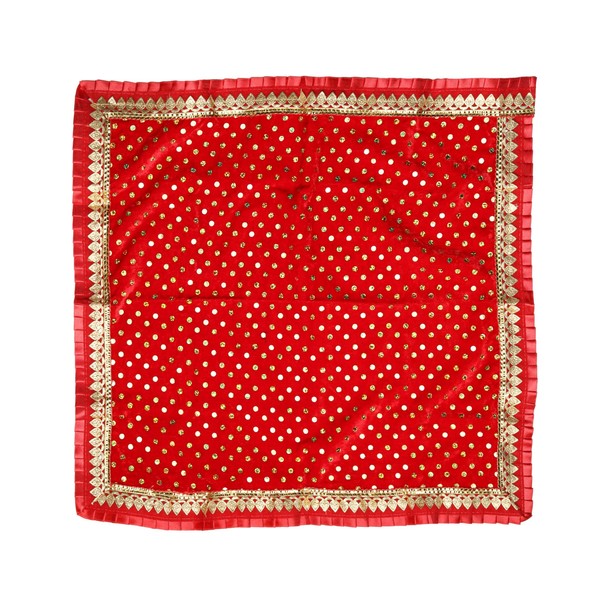Aditri Creation Red Decorative Puja Velvet Cloth Chunari (Size :- 18 Inches x 20 Inches) Chunni Puja Festival New Year Decoration Chunr Mata Ki Chunri for Statue Chowki Aasan Mat Posters Frame