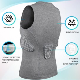 TUOY Youth Padded Shirt Chest Rib Protector Heart Guard Sternum Protective Compression Shirt for Baseball Football Basketball Lacrosse - Large