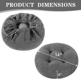 PRONOUS Dark Grey Bar Stool Seat Cushions, Round Stool Covers Pads with Ties Non Slip (14"x14"x4",2 Pack)