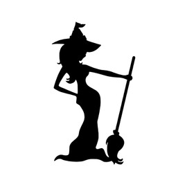 Bargain Max Decals Witch and Broom Silhouette Decal Notebook Car Laptop 5.5" (Black)