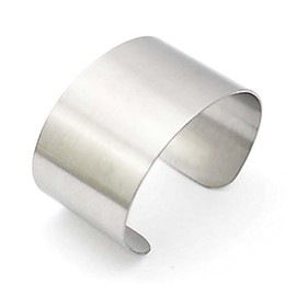 COUYA Silver Wide Grooved Cuff Bangle for Women Stainless Steel Shiny Punk Bracelet