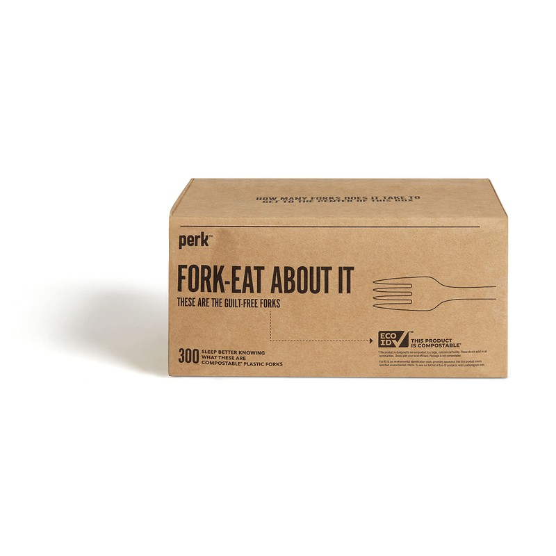 Perk PK56201 Perk Compostable Plastic Fork, Medium-Weight, White, 300/Pack (PK56201)