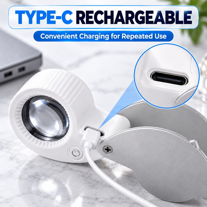 Rechargeable Jewelry Magnifier for Detail Inspection – 40X 60X Foldable