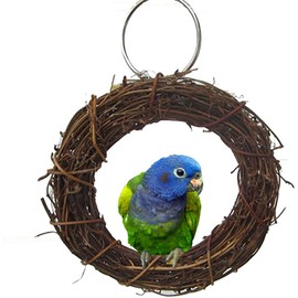 Bird Chew Toy Swing Perch Natural Rattan Hoop Parrot Stand for Parakeet Cockatiel Conure Finch Lorikeet Lovebird Budgie African Grey Caique Canary Cage Accessories