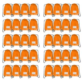 JohahaTim Drawstring Backpack Bulk 40 Packs Draw String Bags for Gym Sports Trip Pedestrianism Cinch Sack DIY for Women Men with Memo Card (orange)