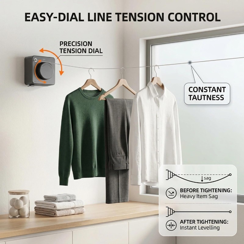 15.7 Ft Retractable Clothesline Indoor/Outdoor – Stainless Steel Retractable Clothes