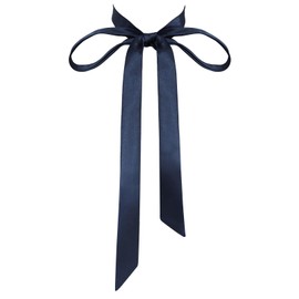 Gsyziux Ribbon Bow Ties for Women, Self-tie Womens Tie Satin Girls Bowtie Solid Color Necktie School, Wedding, Party (Navy)