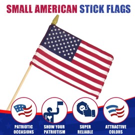 Super Tough 3-Pack Small American Flags on Stick | USA 8x12 Inch Flag with 24 Inch Wooden Stick | Mini Flags Patriotic Decor with A Spear Tip | Suitable for Parades and July 4th National Flag Day