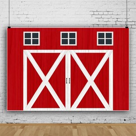 Red Barn Door Backdrop for Cowboy Birthday Party Supplies Western Farm Friendsgiving Thanksgiving BBQ Photography Background Newborn Baby Shower Decorations Fall Harvest Photo Props(7x5ft)