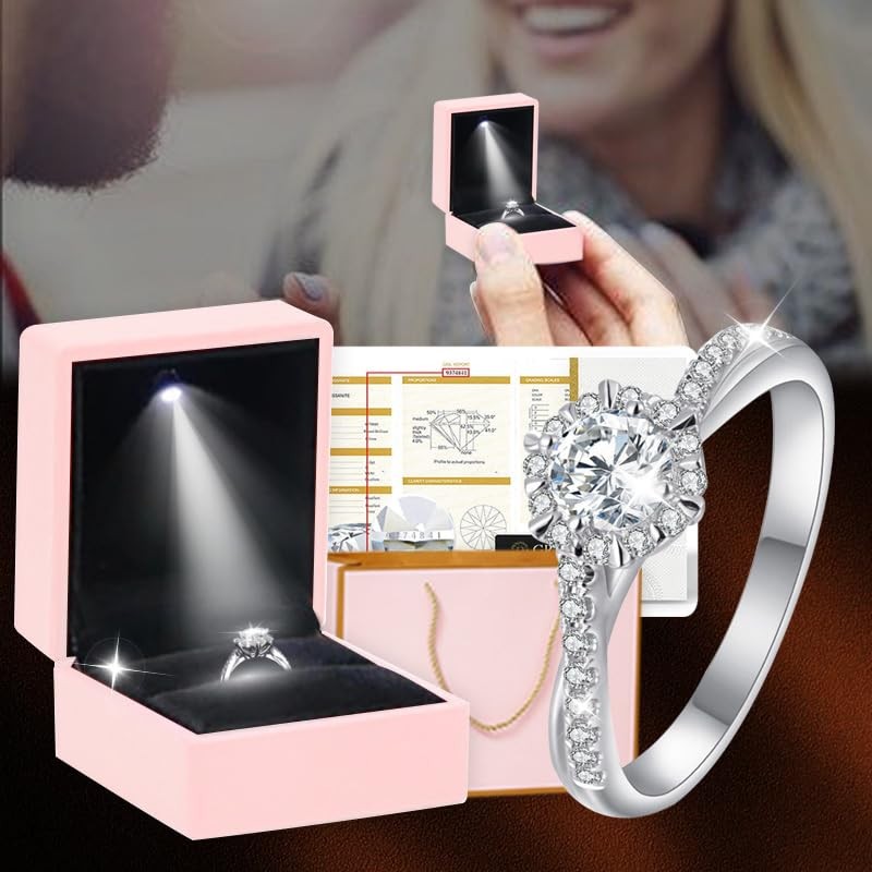 Anillo De Compromiso Mujer, Adjustable Anillos de Promesa S925 Plata