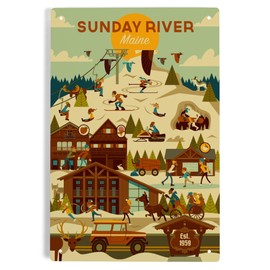 Lantern Press 6x9 Inch Metal Sign, Sunday River, Maine, Ski Resort, Geometric